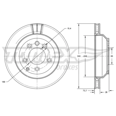 Imagem de TOMEX brakes Disco de travão PORSCHE: Cayenne, VOLKSWAGEN: Touareg I, II, AUDI: Q7 Eixo traseiro 28mm 130mm interior ventilado pintado