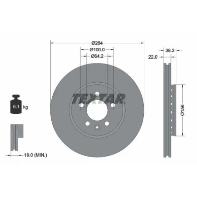 Imagem de TEXTAR 92103400 Disco de travão 284 22 05/06 100 ventilado fora sem pernos fixação da roda, cubo roda ROVER: 75, MG: ZT Sedan