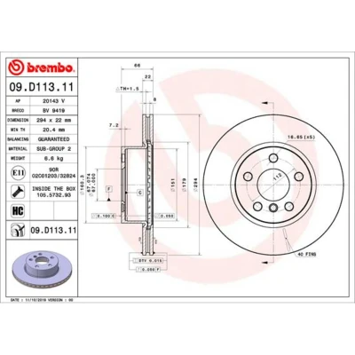 Imagem de BREMBO 09.D113.11 Disco de travão 294 22 5 interior ventilado revestido alto carbono com parafusos