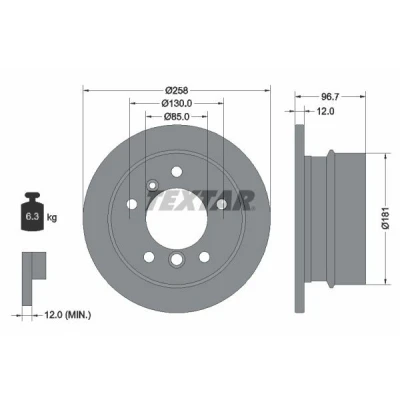Imagem de TEXTAR PRO 92137503 Disco de travão 258 12 05/07 130 cheio revestido sem pernos fixação da roda, cubo roda VOLKSWAGEN: LT 28 46 2 Kasten