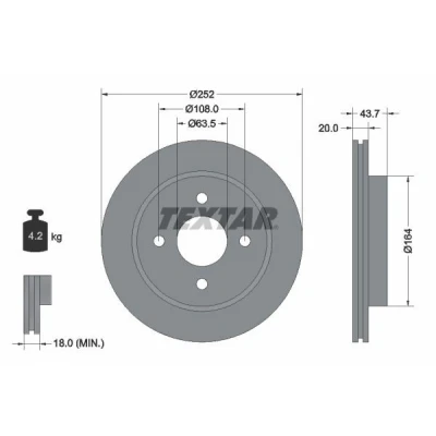 Imagem de TEXTAR PRO 92063603 Disco de travão 252 20 04/04 108 interior ventilado revestido sem pernos fixação da roda, cubo roda FORD: MONDEO 2