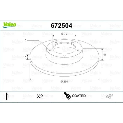 Imagem de VALEO 672504 Disco de travão Eixo traseiro 264 10 5 cheio revestido ALFA ROMEO: Giulietta Hatchback