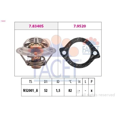 Imagem de FACET 7.8331 Termóstato, líquido de refrigeração 82oC 52mm Made in Italy OE Equivalent com junta