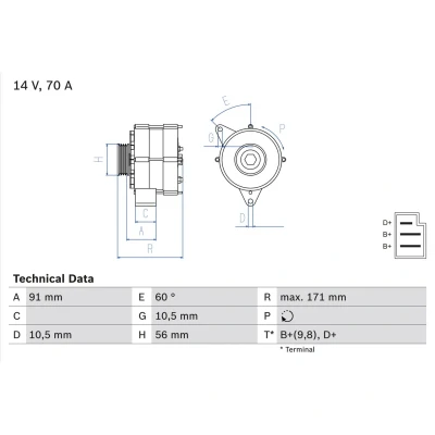Imagem de BOSCH 0 986 033 810 Alternador 14V 70A MERCEDES BENZ: 190, W124 Sedan