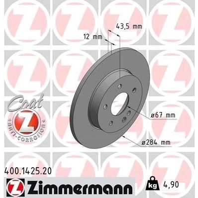 Imagem de ZIMMERMANN COAT Z 400.1425.20 Disco de travão 284 12 6/5 5 112 cheio revestido MERCEDES BENZ: Classe C Sedan