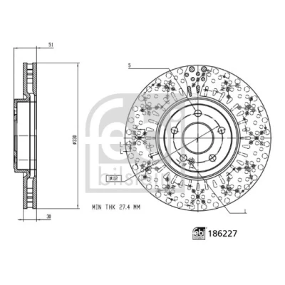 Imagem de FEBI BILSTEIN Disco de travão MERCEDES BENZ: Classe A, CLA Coupe, Shooting Brake Eixo dianteiro 330mm 30mm 5furos 112mm perfurado/ventilado 186227