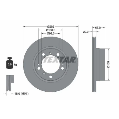 Imagem de TEXTAR PRO 92088903 Disco de travão 292 20 05/09 130 interior ventilado revestido sem pernos fixação da roda, cubo roda PORSCHE: Boxster