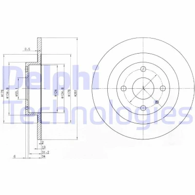 Imagem de DELPHI BG3556 Disco de travão 260 10 4 cheio oleado não tratado sem o rolamento da roda, anel sensor do ABS MAZDA: FAMILIA 6, 323 F 6
