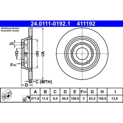 Imagem de ATE 24.0111 0192.1 Disco de travão 271,0 11,0 5 108,0 cheio revestido FORD: Focus Mk4 Hatchback, Turnier