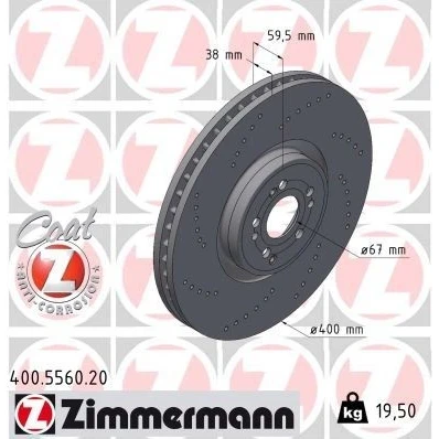 Imagem de ZIMMERMANN Disco de travão 400mm 38mm 9/5 5furos 112mm interior ventilado, perfurado 400.5560.20 1674211201,167421120107,167421120107GZ64,A1674211201
