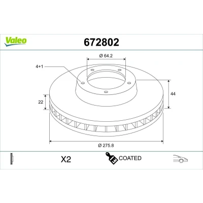 Imagem de VALEO Disco de travão MINI: Hatchback, Cabrio Eixo dianteiro 276mm 22mm 4furos ventilado 672802 Discos