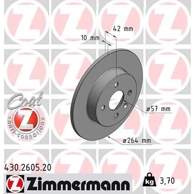 Imagem de ZIMMERMANN COAT Z 430.2605.20 Disco de travão 264 10 5/4 4 100 cheio revestido OPEL: Combo C Van / Carrinha, Meriva A, Tour