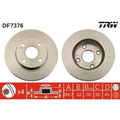 Imagem de TRW DF7376 Disco de travão 235 22 4 100 ventilado pintado MAZDA: FAMILIA 5