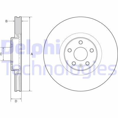 Imagem de DELPHI BG9231C Disco de travão 345 30 5 ventilado revestido alto carbono sem o rolamento da roda, anel sensor do ABS VOLVO: V90 II Carrinha