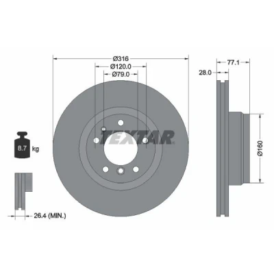 Imagem de TEXTAR PRO+ 92071405 Disco de travão 316 28 05/07 120 interior ventilado revestido alto carbono sem pernos fixação da roda, cubo roda BMW: 7