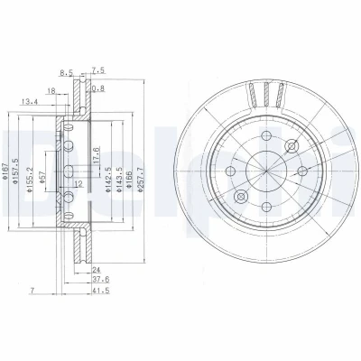 Imagem de DELPHI BG3803 Disco de travão 258 24 4 ventilado oleado não tratado sem o rolamento da roda, anel sensor do ABS KIA: Cerato Sedan