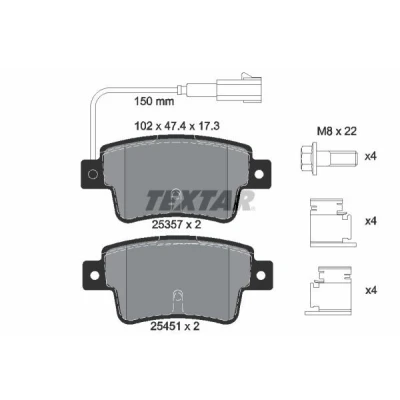 Imagem de TEXTAR 2535701 Jogo de pastilhas para travão disco com contacto avisador desgaste integrado FIAT: Punto III Hatchback, Evo Hatchback