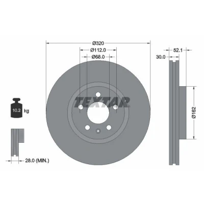 Imagem de TEXTAR PRO+ 92229305 Disco de travão 320 30 05/06 112 interior ventilado revestido alto carbono sem pernos fixação da roda, cubo roda
