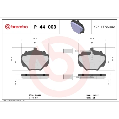 Imagem de BREMBO P 44 003 Jogo de pastilhas para travão disco incl. contacto aviso desgaste sem acessórios LAND ROVER: Discovery 1, Range Rover 1