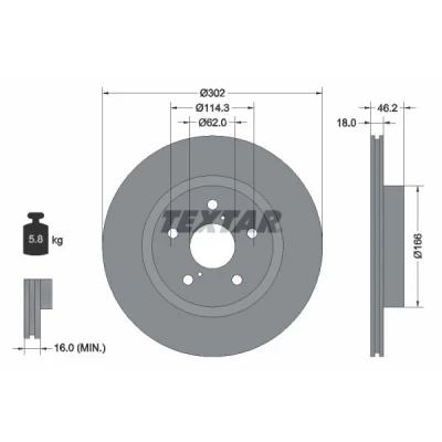 Imagem de TEXTAR 92093500 Disco de travão 302 18 05/07 114,3 interior ventilado sem pernos fixação da roda, cubo roda TOYOTA: RAV4 I SUV
