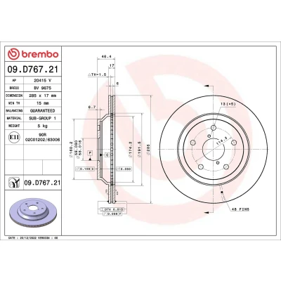 Imagem de BREMBO 09.D767.21 Disco de travão 285 17 5 interior ventilado revestido com parafusos