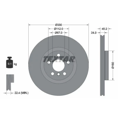 Imagem de Disco de travão TEXTAR 92274405 frente/ventilado/altamente carbonizado/1 peça