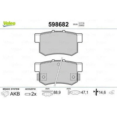 Imagem de VALEO 598682 Jogo de pastilhas para travão disco Eixo traseiro incl. contacto aviso desgaste com chapa anti ruído HONDA: CIVIC 6 Fastback