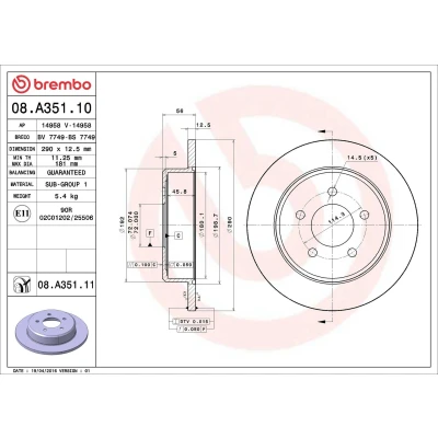 Imagem de BREMBO Disco de travão CHRYSLER: Voyager 4, / Grand 3 COATED DISC LINE 290mm 12,5mm 5 cheio revestido 08.A351.11 4721023,4721023AC