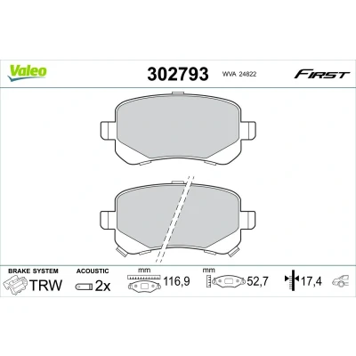 Imagem de VALEO 302793 Jogo de pastilhas para travão disco Eixo traseiro incl. contacto aviso desgaste sem parafusos, chapa anti ruído