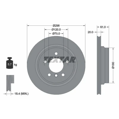 Imagem de TEXTAR PRO 92075103 Disco de travão 298 20 05/06 120 ventilado fora revestido sem pernos fixação da roda, cubo roda BMW: 5 Sedan