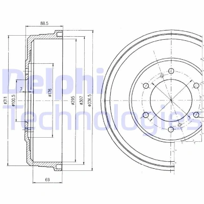 Imagem de DELPHI BF461 Tambor de Travão sem anel sensor do ABS, o rolamento da roda 336 NISSAN: Pick Up