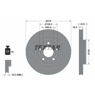 Imagem de TEXTAR 92327503 Disco de travão 278 25 05/05 108 interior ventilado revestido sem pernos fixação da roda, cubo roda FORD: Puma SUV