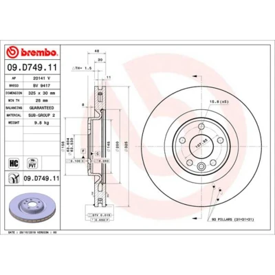 Imagem de BREMBO 09.D749.11 Disco de travão 325 30 5 interior ventilado revestido alto carbono