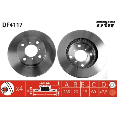 Imagem de TRW DF4117 Disco de travão 235 20 4 100 ventilado pintado SUZUKI: Baleno I Carrinha