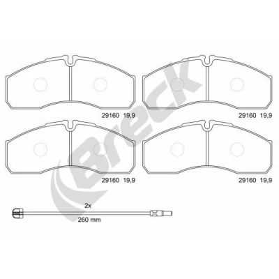 Imagem de BRECK 29160 00 703 Jogo de pastilhas para travão disco preparado indicador aviso desgaste IVECO: DAILY 3, 3 Kasten/Kombi