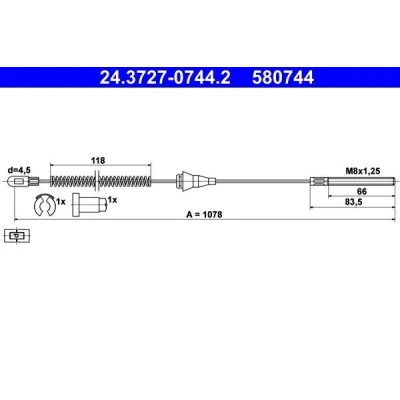 Imagem de ATE 24.3727 0744.2 Cabo de Freio Mão 1078 com acessórios OPEL: Corsa B Hatchback, Van