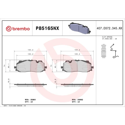 Imagem de BREMBO Jogo de pastilhas para travão disco preparado indicador aviso desgaste com chapa anti ruído sem acessórios P85165NX
