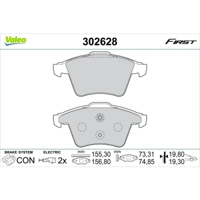 Imagem de VALEO 302628 Jogo de pastilhas para travão disco Eixo dianteiro incl. contacto aviso desgaste com chapa anti ruído VOLKSWAGEN: Touareg I