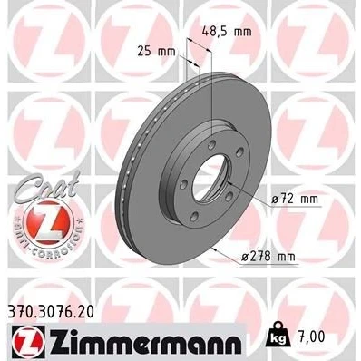 Imagem de ZIMMERMANN COAT Z 370.3076.20 Disco de travão 278 25 5/5 5 114 interior ventilado revestido alto carbono MAZDA: 3 Hatchback, 5, Sedan
