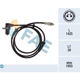 Imagem de FAE 78067 Sensor de ABS Eixo dianteiro inductivo 2 1425 FIAT: Ducato II Minibus, PEUGEOT: Boxer Minibus