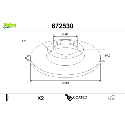 Imagem de VALEO 672530 Disco de travão Eixo traseiro 258 8 5 cheio revestido MERCEDES BENZ: Classe A, B