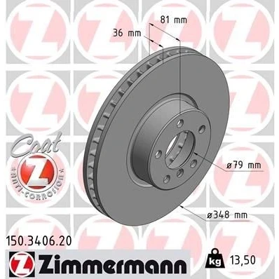 Imagem de ZIMMERMANN COAT Z 150.3406.20 Disco de travão 348 36 6/5 5 120 interior ventilado revestido alto carbono BMW: 7