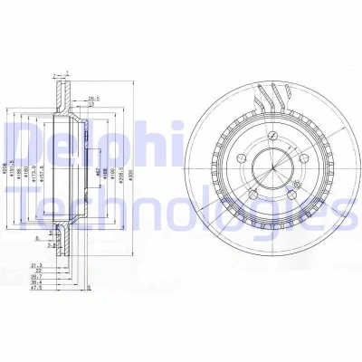 Imagem de DELPHI BG3726 Disco de travão 300 22 5 ventilado oleado não tratado sem o rolamento da roda, anel sensor do ABS MERCEDES BENZ: Classe C Sedan