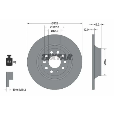 Imagem de TEXTAR PRO 92132503 Disco de travão 302 12 05/10 112 cheio revestido sem pernos fixação da roda, cubo roda AUDI: A6 C6 Avant, Sedan