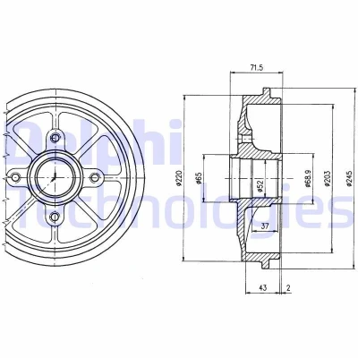 Imagem de DELPHI BF484 Tambor de Travão sem anel sensor do ABS, o rolamento da roda 245 PEUGEOT: 206 Hatchback, CITROËN: C2 C3 I Hatchback