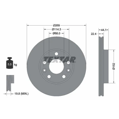Imagem de TEXTAR PRO 92272603 Disco de travão 269 22,4 05/07 114,3 interior ventilado revestido sem pernos fixação da roda, cubo roda