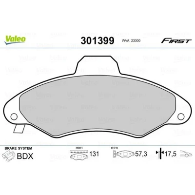 Imagem de VALEO 301399 Jogo de pastilhas para travão disco FIRST Eixo dianteiro excl. contacto aviso desgaste sem chapa anti ruído FORD: Escort 5