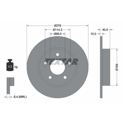 Imagem de TEXTAR PRO 92125703 Disco de travão 278 10 05/05 114,3 cheio revestido sem pernos fixação da roda, cubo roda NISSAN: Primera Carrinha