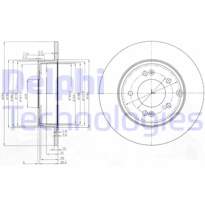 Imagem de DELPHI BG4012 Disco de travão 284 10 5 cheio oleado não tratado sem o rolamento da roda, anel sensor do ABS