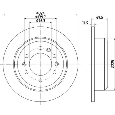 Imagem de HELLA 8DD 355 114 041 Disco de travão 324 12 06/09 139,7 cheio sem pernos fixação da roda, cubo roda